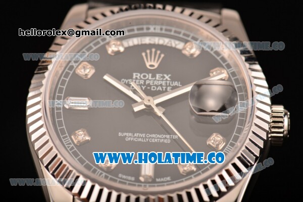 Rolex Day-Date Asia 2813/Swiss ETA 2836/Clone Rolex 3135 Automatic Steel Case with Diamonds Markers and Black Dial (BP) - Click Image to Close